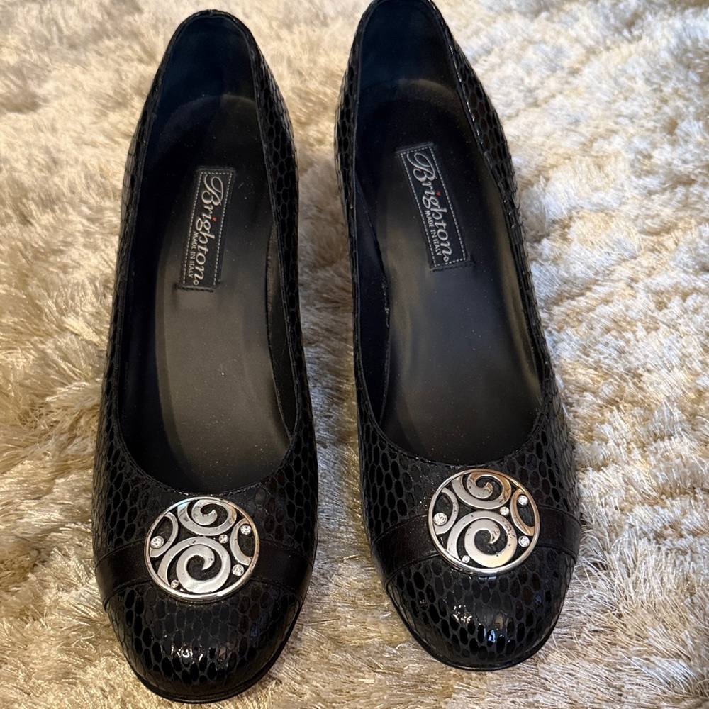 Brighton Blaze Black Heels with Silver Embellishments Like new.